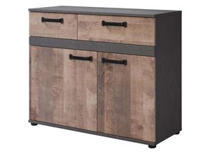 4062088222220 - Kommode Eiche Tabak Anthrazit Sideboard Industrial Modern - 100x83x41 cm (BxHxT) - Highboard Anrichte - [Tebisone] Wohnzimmer Schlafzimmer Flur Büro