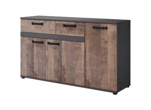 4062088222244 - Kommode Eiche Tabak Anthrazit Sideboard Industrial Modern - 142x83x41 cm (BxHxT) - Highboard Anrichte - [Tebisthree] Wohnzimmer Schlafzimmer Flur