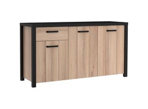 4062088227201 - Newfurn - Sideboard Sonoma Eiche und Schwarz Sonoma Eiche und Schwarz Kommode Modern Industrial - 1598x863x523 cm (BxHxT) - Highboard Anrichte