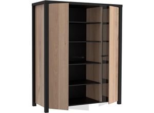 4062088227232 - Newfurn Vitrine Sonoma Eiche und Schwarz Sonoma Eiche und Schwarz Vitrinenschrank Modern Industrial - 1302x1567x523 cm (BxHxT) - Glasvitrine