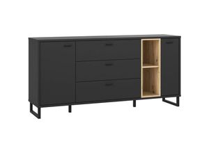 4062088228352 - Newfurn Sideboard Schwarz und Artisan Eiche Schwarz und Artisan Eiche Kommode Modern Industrial - 1742x84x415 cm (BxHxT) - Highboard Anrichte