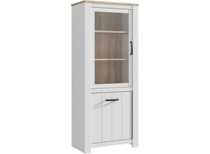 4062088228840 - Newfurn Vitrine Weiß Matt und Bianco Eiche Weiß Matt und Bianco Eiche Vitrinenschrank Modern - 769x1855x422 cm (BxHxT) - Glasvitrine Standvitrine