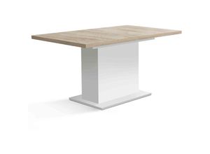 4062088228895 - Newfurn Esstisch Weiß Matt und Bianco Eiche Weiß Matt und Bianco Eiche Ausziehbar Modern - 160x764x90 cm (BxHxT) - Tisch Eszimmertisch Küchentisch