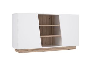 4062088229878 - Sideboard Weiß und Planked Eiche Weiß und Planked Eiche Sideboard Skandi Modern - 1396x79x41 cm (BxHxT) - Highboard Anrichte - [Bonnietwo]