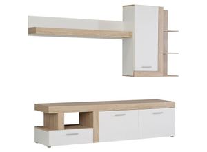 4062088229953 - Wohnwand Sonoma Eiche und Weiß Sonoma Eiche und Weiß Anbauwand Skandi Modern - 217x1942x41 cm (BxHxT) - Schrankwand - [Eileenthree] Wohnzimmer