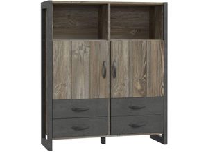 4062088231604 - Newfurn - Highboard Betonoptik und Picea Kiefer Betonoptik und Picea Kiefer Kommode Modern - 1298x1542x431 cm (BxHxT) - Sideboard Regal Anrichte