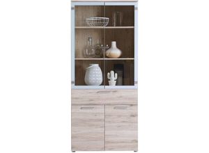 4062088231710 - Vitrine Sandeiche Sandeiche Vitrinenschrank Modern - 80x184x415 cm (BxHxT) - Glasvitrine Standvitrine Glasschrank - [Demmythree] Wohnzimmer