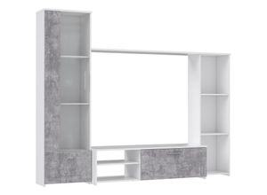 4062088231888 - Newfurn - Wohnwand Betonoptik Lichtgrau Betonoptik Lichtgrau Anbauwand Modern - 2204x1775x413 cm (BxHxT) - Schrankwand - [Wandafour] Wohnzimmer