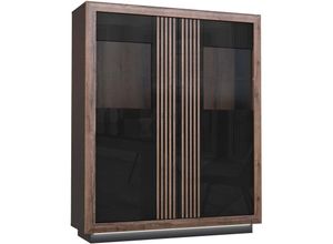 4062088233646 - Newfurn Vitrine Schlammeiche und Schwarz Schlammeiche und Schwarz Vitrinenschrank Modern - 133x1618x423 cm (BxHxT) - Glasvitrine Standvitrine