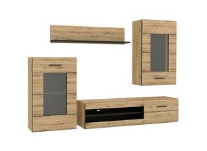 4062088233714 - Wohnwand Artisan Eiche und Schwar Artisan Eiche und Schwarz Anbauwand Modern - 2382x1684x411 cm (BxHxT) - Schrankwand - [Elmaone] Wohnzimmer