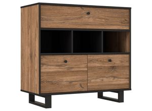 4062088233806 - Sideboard Colonial Eiche und Schwarz Colonial Eiche und Schwarz Sideboard Modern - 931x882x42 cm (BxHxT) - Highboard Anrichte - [Lusinathree]