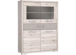 4062088234056 - Newfurn Vitrine Sandeiche Sandeiche Vitrinenschrank Modern - 1175x1577x42 cm (BxHxT) - Glasvitrine Standvitrine Glasschrank - [Royafive]