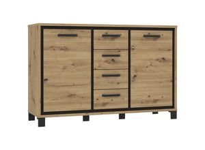 4062088234827 - Newfurn - Kommode Artisan Eiche und schwarze Eiche Artisan Eiche und schwarze Eiche Sideboard Modern - 1384x912x415 cm (BxHxT) - Barkommode