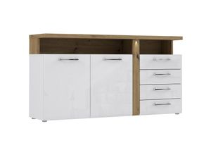 4062088235022 - Kommode Weiß und Artisan Eiche Weiß und Artisan Eiche Sideboard Modern - 1632x859x434 cm (BxHxT) - Barkommode Highboard - [Mazinthree] Wohnzimmer