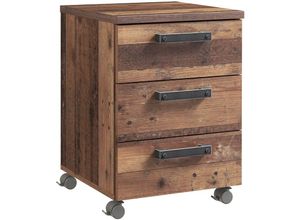 4062088235770 - Newfurn - Rollcontainer Betonoptik Dunkelgrau Old Wood Bürocontainer Industrial Modern - 404x559x416 cm (BxHxT) - Beistellcontainer Rollschrank