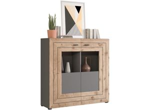 4062088237811 - Newfurn - Highboard Eiche Grau Kommode Modern - 120x117x37 cm (BxHxT) - Sideboard Anrichte Schrank - [Liannetwo] Wohnzimmer Wohnstube Büro - Grau