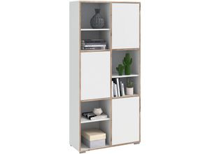 4062088237910 - Regal Eiche Weiß Bücherregal Skandi Modern - 82x182x39 cm (BxHxT) - Standregal - [Slaterfour] Wohnzimmer Wohnstube Büro - Weiß - Newfurn