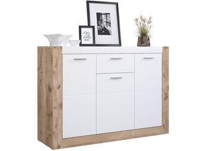 4062088238535 - Newfurn - Kommode Weiß Matt Eiche Sideboard Modern - 120x86x40 cm (BxHxT) - Highboard Anrichte - [Trixytwo] Wohnzimmer Wohnstube Büro - Eiche