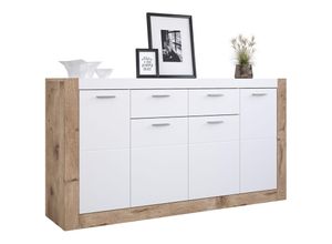 4062088238542 - Newfurn - Kommode Weiß Matt Eiche Sideboard Modern - 160x86x40 cm (BxHxT) - Highboard Anrichte - [Trixythree] Wohnzimmer Wohnstube Büro - Eiche