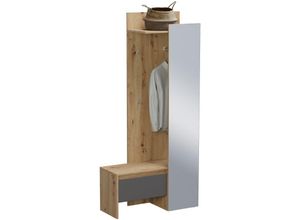 4062088239105 - Garderobe Grau Eiche Kompaktgarderobe Modern - 90x189x39 cm (BxHxT) - Garderobenset Flurmöbel - [Aleoone] Flur Diele - Eiche - Newfurn