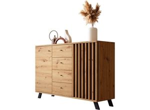 4062088252418 - Newfurn - Kommode Anthrazit Wildeiche Sideboard Modern Vintage - 118x85x40 cm (BxHxT) - Highboard Anrichte - [Bareaone] Wohnzimmer Schlafzimmer Flur