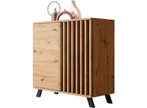 4062088252425 - Newfurn - Kommode Anthrazit Wildeiche Sideboard Modern Vintage - 80x85x40 cm (BxHxT) - Highboard Anrichte - [Bareatwo] Wohnzimmer Schlafzimmer Flur