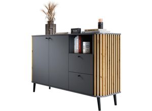 4062088252494 - Newfurn - Kommode Grau Wildeiche Sideboard Modern Elegant - 138x88x40 cm (BxHxT) - Highboard Anrichte - [Zaktwo] Wohnzimmer Schlafzimmer Flur