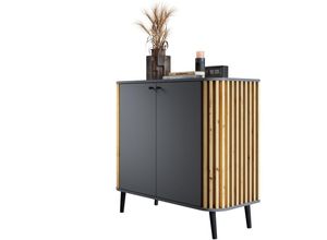 4062088252500 - Newfurn - Kommode Grau Wildeiche Sideboard Modern Elegant - 92x88x40 cm (BxHxT) - Highboard Anrichte - [Zakthree] Wohnzimmer Schlafzimmer Flur