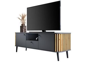 4062088252517 - Tv Lowboard Grau Wildeiche tv Schrank Modern Elegant - 138x50x40 cm (BxHxT) - Fernsehtisch tv Board Rack - [Zakfour] Wohnzimmer - Wildeiche - Newfurn