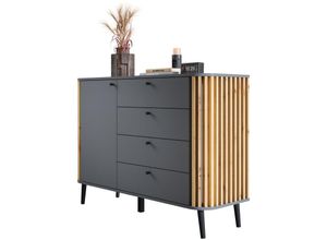 4062088252647 - Newfurn - Kommode Grau Wildeiche Sideboard Modern Elegant - 92x88x40 cm (BxHxT) - Highboard Anrichte - [Zakfive] Wohnzimmer Schlafzimmer Flur