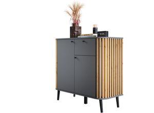 4062088252654 - Newfurn - Kommode Grau Wildeiche Sideboard Modern Elegant - 120x88x40 cm (BxHxT) - Highboard Anrichte - [Zaksix] Wohnzimmer Schlafzimmer Flur