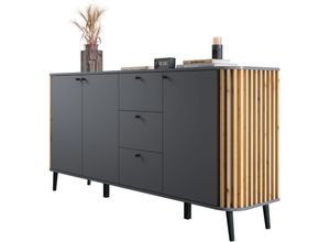 4062088252661 - Newfurn - Kommode Grau Wildeiche Sideboard Modern Elegant - 177x88x40 cm (BxHxT) - Highboard Anrichte - [Zakseven] Wohnzimmer Schlafzimmer Flur