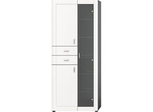 4062088300980 - Newfurn Vitrine weiß matt MDF TZ grau Melamin Standvitrine Modern Elegant - 80x194x34 cm (BxHxT) - Vitrinenschrank Glasvitrine Highboard