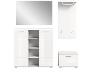 4062088301598 - Garderoben-Set weiß hg weiß nb Wandpaneele Modern Elegant - 180x191x37 cm (BxHxT) - Spiegel Garderobenkommode - [Prenixtwenty-two] Schlafzimmer Flur