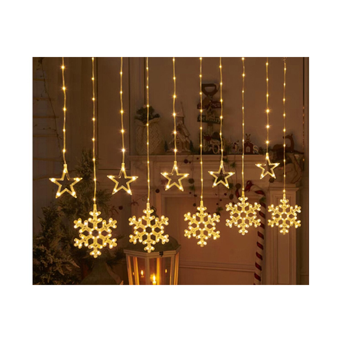 4062124005855 - LED-Lichtervorhang STAR-MAX Weihnachtsdeko aussen Lichterketten Gr Flammen 200 St Kabellänge 225 m x Gesamtlänge 725 m farblos (transparent) Lichternetze und Lichtervorhänge mit Sternen Schneeflocken Motiven 200 LEDs In- Outdoor