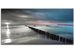 4062144100875 - Glasbild ARTLAND Ostsee mit schönem Sonnenaufgang Bilder Gr B H 100 cm x 50 cm Glasbild Gewässer 1 St schwarz (schwarz weiß) Glasbilder in verschiedenen Größen