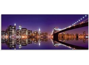 4062144101384 - Glasbild ARTLAND New York Skyline Bilder Gr B H 125 cm x 50 cm Glasbild Amerika 1 St lila Glasbilder in verschiedenen Größen