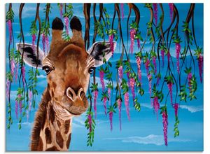 4062144130582 - Glasbild ARTLAND Giraffe Bilder Gr B H 60 cm x 45 cm Glasbild Wildtiere Querformat 1 St blau Bild Glasbild Glasbilder Bilder in verschiedenen Größen