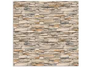 4062144142110 - Küchenrückwand ARTLAND Braune alte Ziegelmauer Spritzschutzwände Gr B H 60 cm x 60 cm beige (naturfarben) Küchendekoration Alu Spritzschutz mit Klebeband einfache Montage