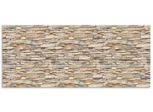 4062144142332 - Küchenrückwand ARTLAND Braune alte Ziegelmauer Spritzschutzwände Gr B H 120 cm x 50 cm beige (naturfarben) Küchendekoration Alu Spritzschutz mit Klebeband einfache Montage