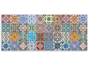 4062144142899 - Küchenrückwand ARTLAND Gemusterte Keramikfliesen Spritzschutzwände Gr B H 120 cm x 50 cm bunt Küchendekoration Alu Spritzschutz mit Klebeband einfache Montage