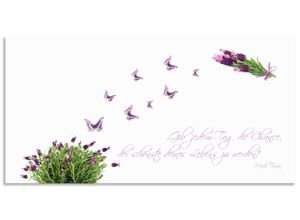 4062144146194 - Küchenrückwand ARTLAND Lila Schmetterlinge an Lavendel Spritzschutzwände Gr B H 100 cm x 50 cm weiß Küchendekoration Alu Spritzschutz mit Klebeband einfache Montage