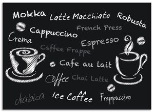 4062144147023 - Küchenrückwand ARTLAND Kaffee Designelemente auf einer Tafel Spritzschutzwände Gr B H 90 cm x 65 cm schwarz Küchendekoration Alu Spritzschutz mit Klebeband einfache Montage