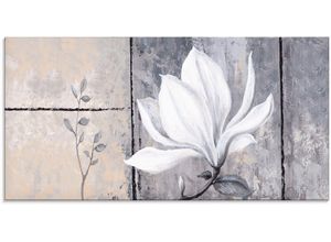 4062144150542 - Glasbild ARTLAND Klassische Magnolie Bilder Gr B H 100 cm x 50 cm Glasbild Blumen 1 St grau Glasbilder in verschiedenen Größen