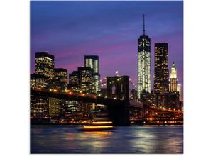 4062144158722 - Glasbild ARTLAND Brooklyn Bridge Bilder Gr B H 40 cm x 40 cm Amerika 1 St lila Glasbilder Bilder in verschiedenen Größen