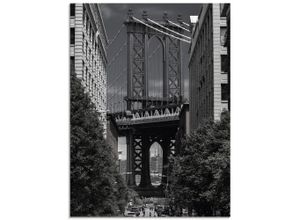 4062144177501 - Glasbild ARTLAND New York Manhattan Bridge Bilder Gr B H 60 cm x 80 cm Glasbild Amerika Hochformat 1 St schwarz Bild Glasbild Glasbilder Bilder in verschiedenen Größen