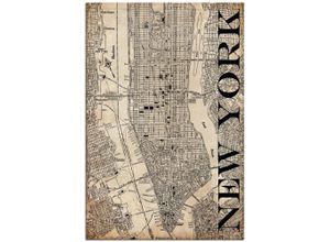 4062144191606 - Wandbild ARTLAND New York Karte Straßen Grunge Bilder Gr B H 40 cm x 60 cm Leinwandbild Amerika Hochformat 1 St beige (naturfarben) Bild Poster Bilder als Alubild Leinwandbild Wandaufkleber oder in versch Größen