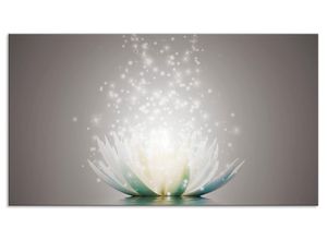 4062144196731 - Küchenrückwand ARTLAND Magie der Lotus-Blume Spritzschutzwände Gr B H 90 cm x 50 cm grau Küchendekoration Alu Spritzschutz mit Klebeband einfache Montage