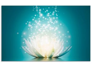 4062144197547 - Küchenrückwand ARTLAND Magie der Lotus-Blume Spritzschutzwände Gr B H 80 cm x 50 cm blau Küchendekoration Alu Spritzschutz mit Klebeband einfache Montage