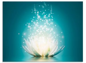 4062144197561 - Küchenrückwand ARTLAND Magie der Lotus-Blume Spritzschutzwände Gr B H 80 cm x 60 cm blau Küchendekoration Alu Spritzschutz mit Klebeband einfache Montage